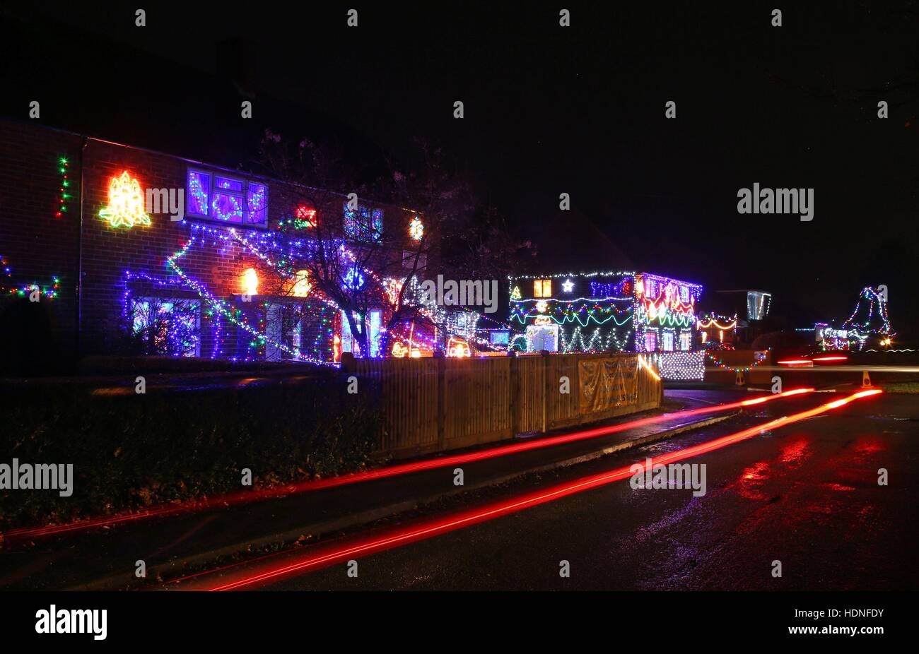 A view of a house in Westfield, East Sussex, as residents of the village decorate their houses in Christmas lights to raise money for charity. Stock Photo