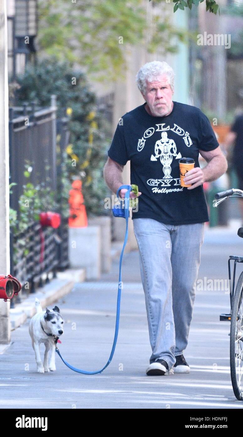 Ron Perlman walking his dog in the East Village Featuring: Ron Perlman ...