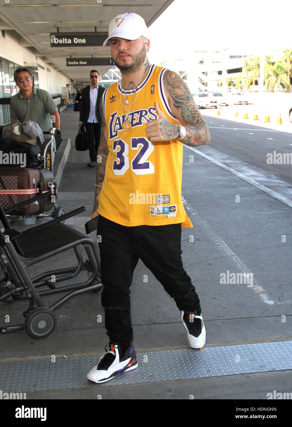 Farruko arrives at Los Angeles International (LAX) Airport