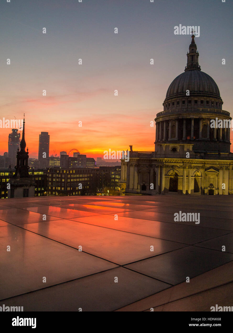 London : St Paul's Cathedral at sunset with a City skyline behind Stock Photo