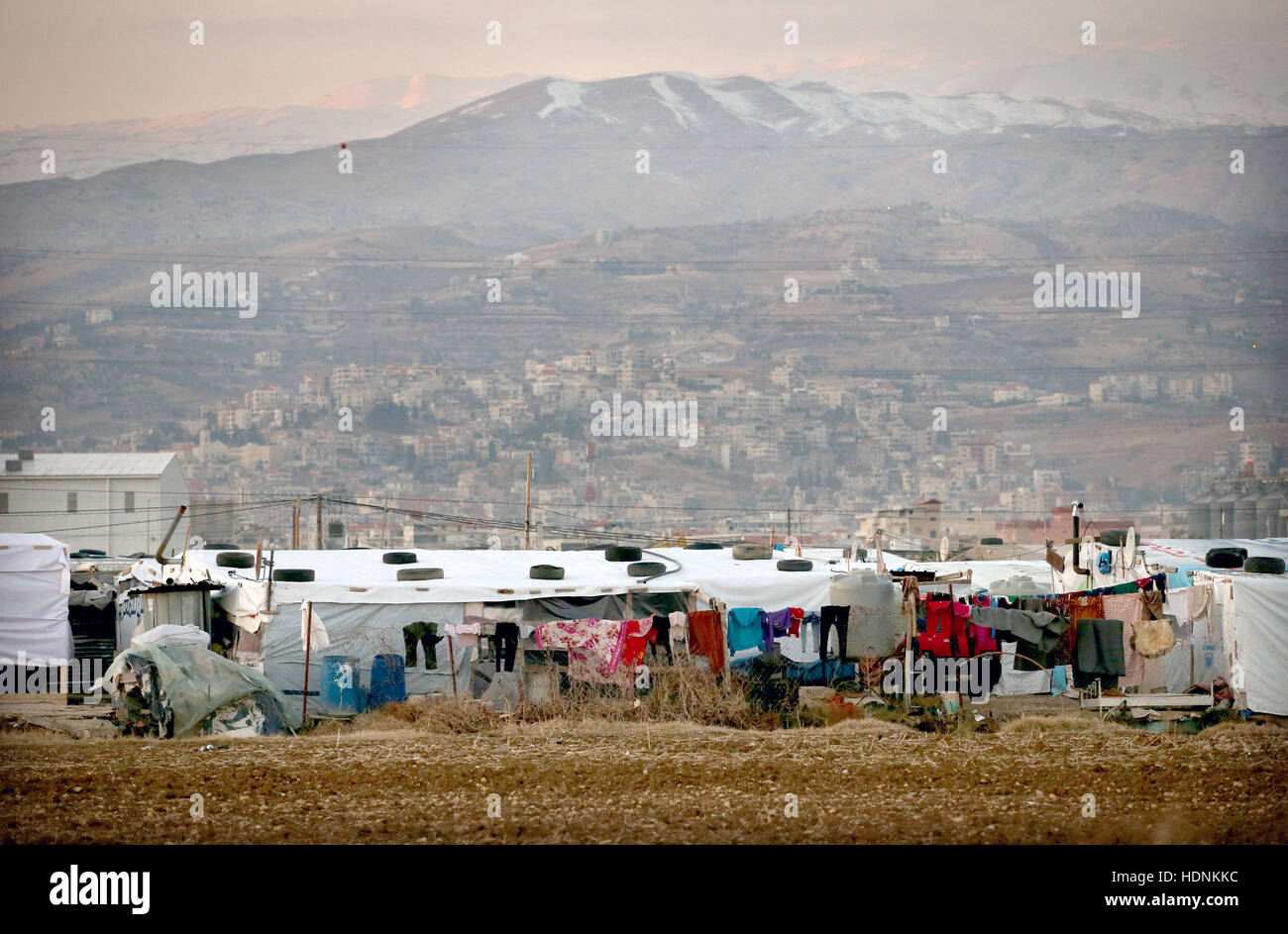 A Syrian refugee camp in the Bekaa Valley, Lebanon, close to the Syrian