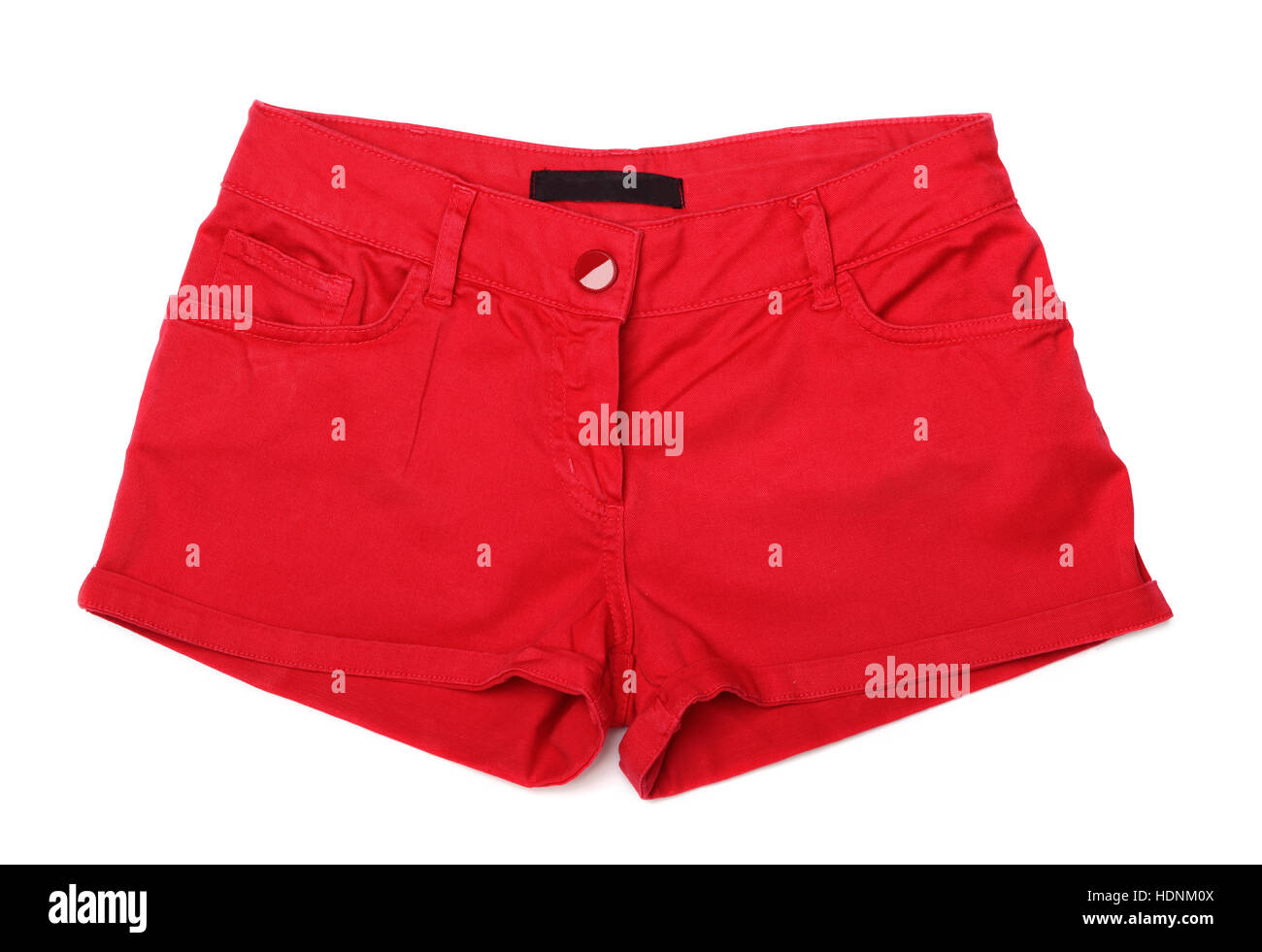 Red female denim shorts isolated on a white background Stock Photo