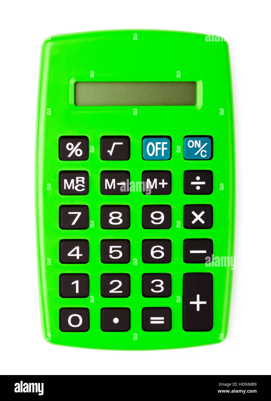 Green office calculator isolated on white background, device for calculating the numbers Stock Photo