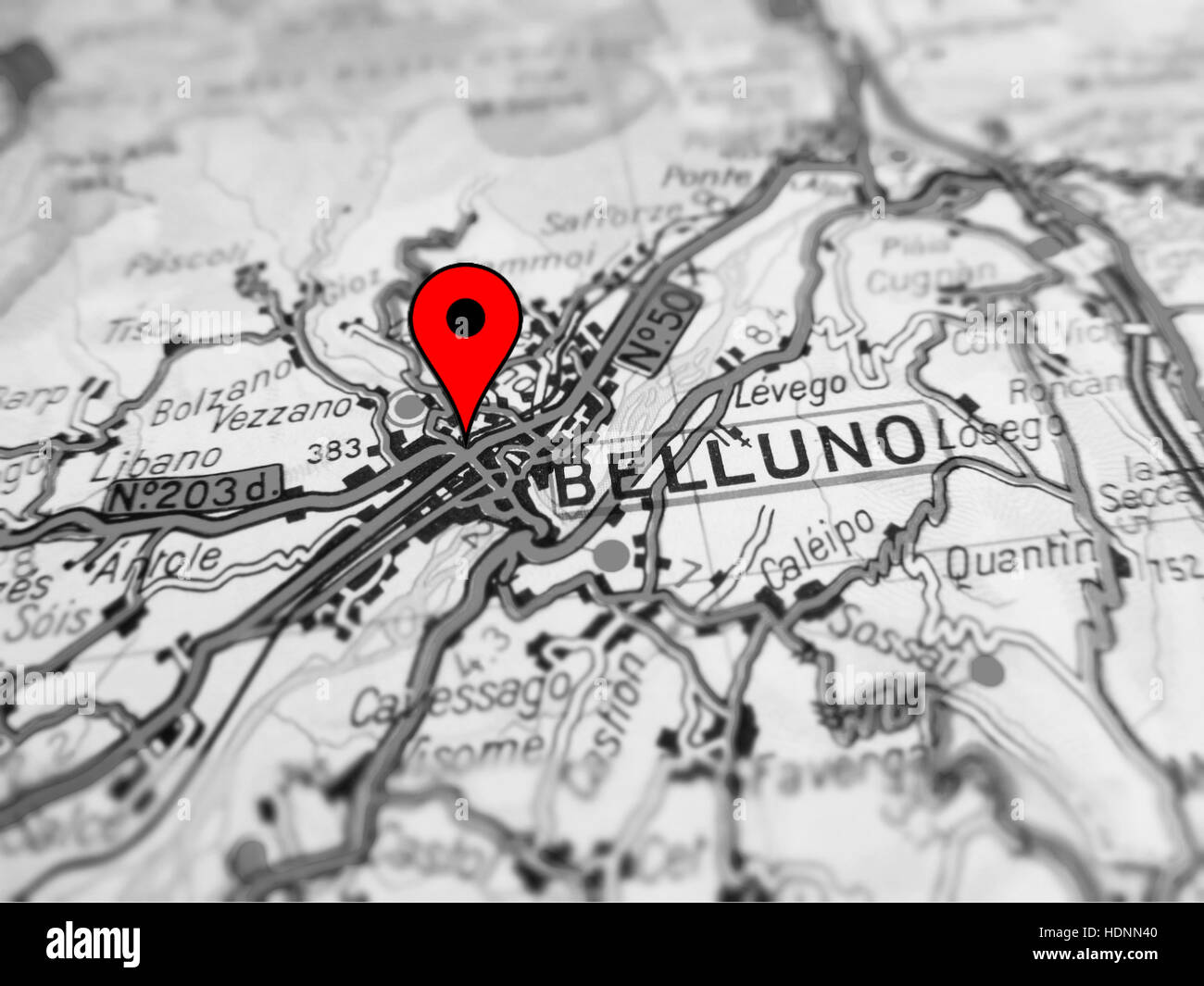 Belluno City Over A Road Map Italy HDNN40 