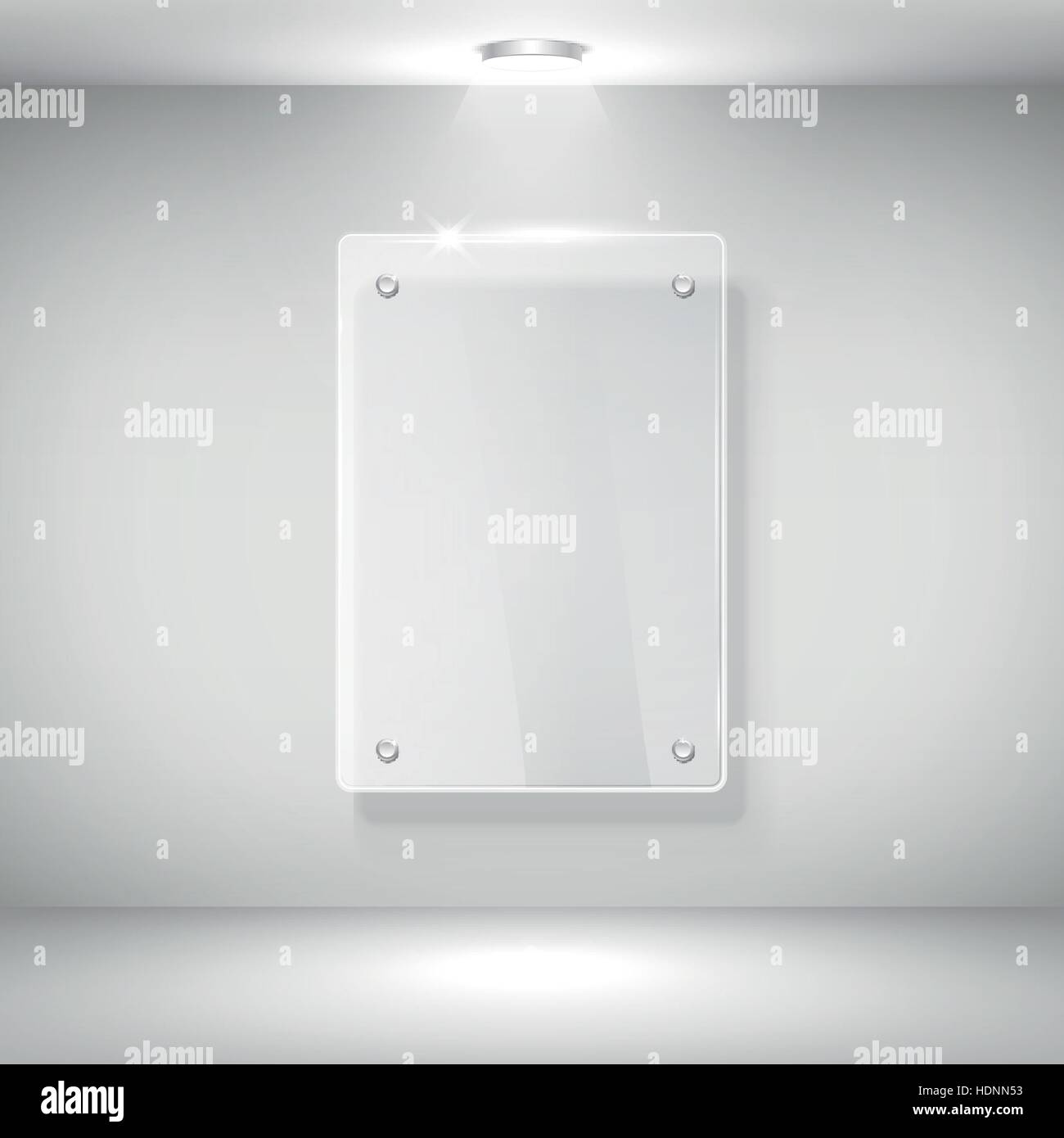 3d vector realistic glass frame on a wall with lights for advertisement
