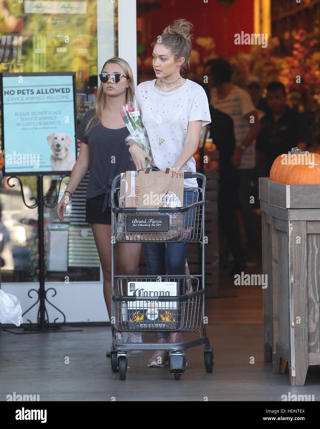 Gigi Hadid shops at Bristol Farms with a friend Featuring: Gigi Hadid