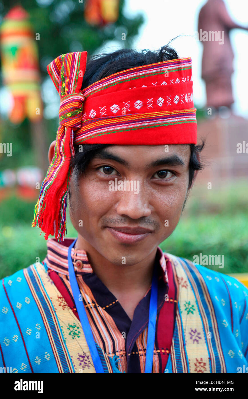 Debbarma Tribal Man from Tripura India Wearing a colourful Risa headgear. Tribal Festival in Ajmer, Rajasthan, India Stock Photo