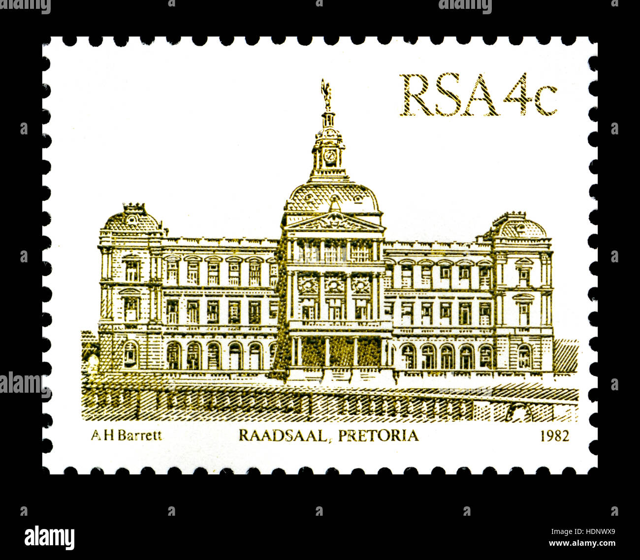 South African 4c postage stamp (1982) : Raadsaal (Town Hall) Pretoria Stock Photo