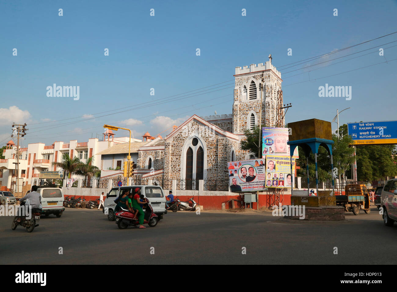 A View Of Robson Memorial Cathedral , Church Of North India. It is Located near Mahaveer Circle to the right Janaana Hospital , old house near Nasiyan Stock Photo
