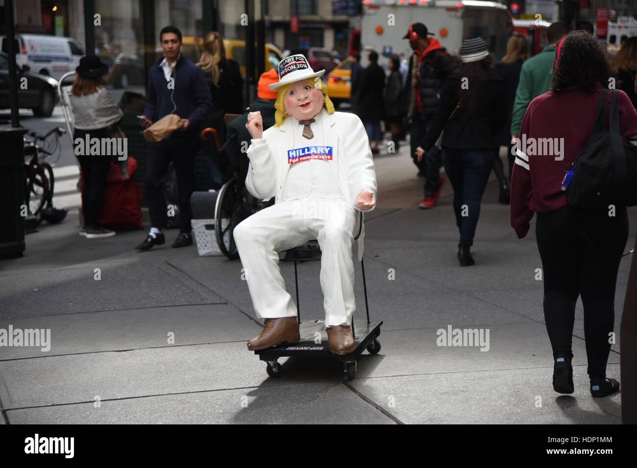 A statue of Hillary Clinton inscribed with 'Hillary for Prison 2016' sits in front of Penn Station to protest her presidential campaign  Featuring: Hillary Clinton Where: Manhattan, New York, United States When: 24 Oct 2016 Stock Photo