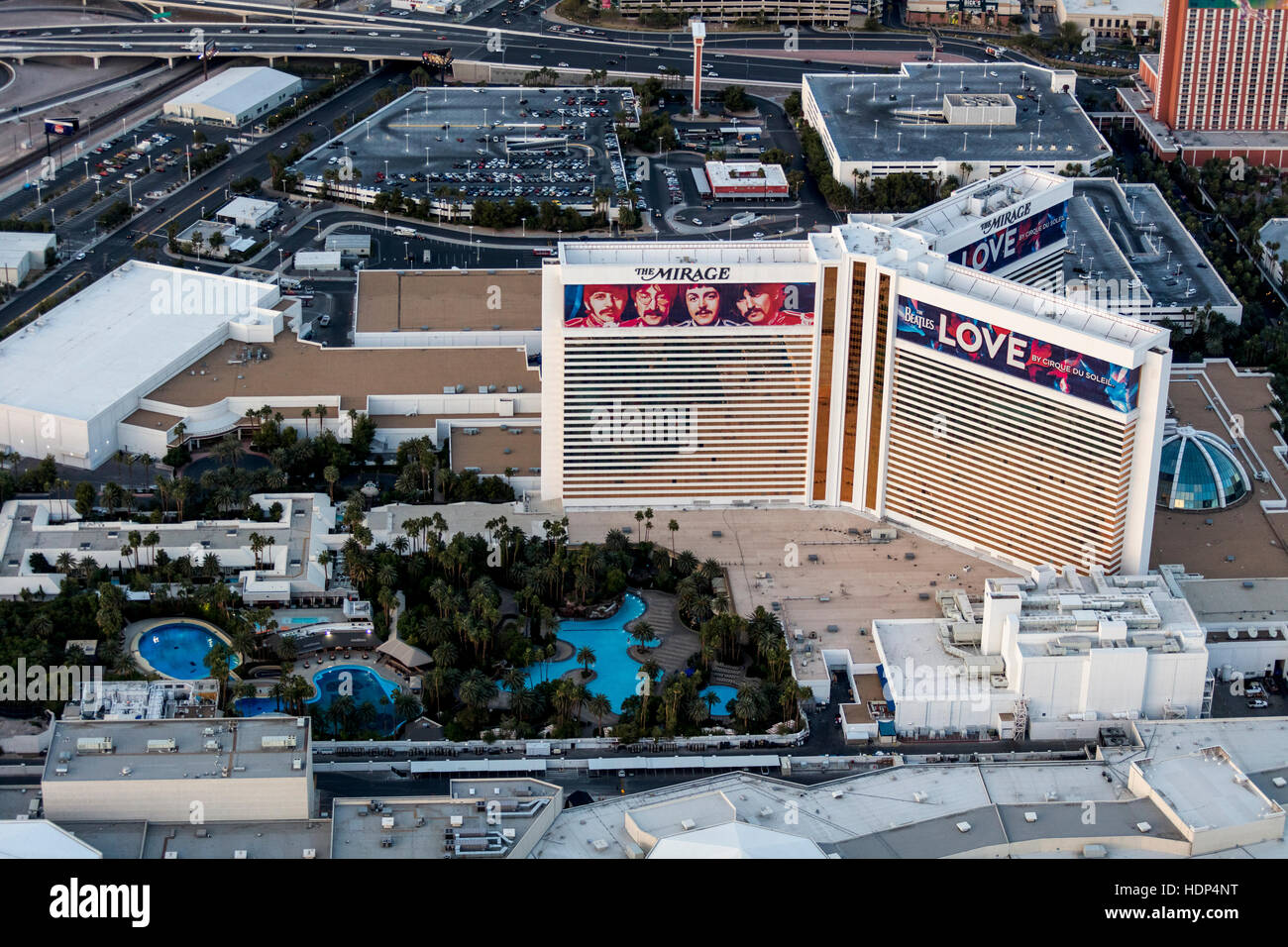 Aerial view the Mirage Hotel on the Strip, Las Vegas, Stock Photo - Alamy