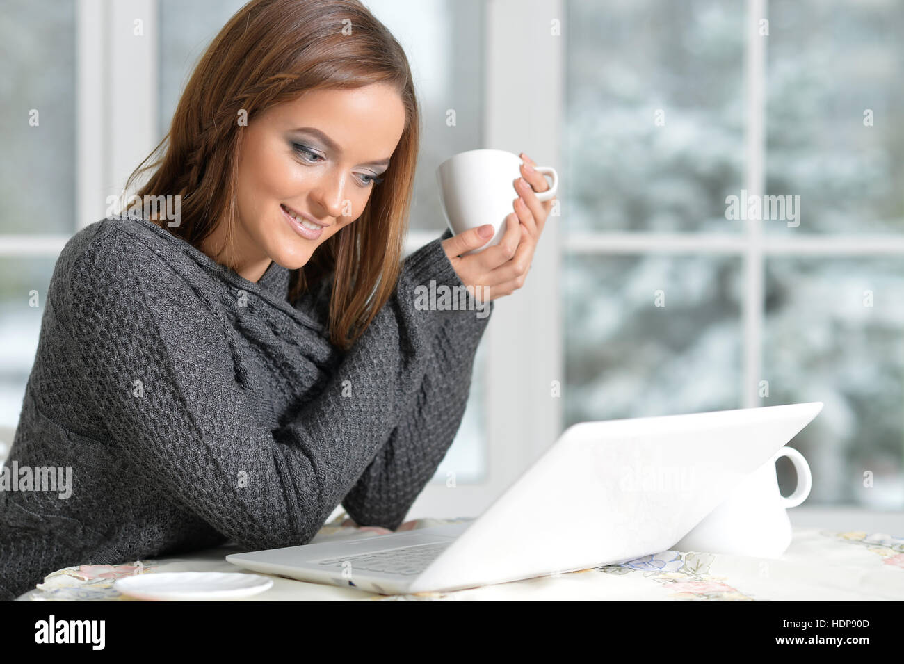 Beautiful girl with laptop Stock Photo - Alamy