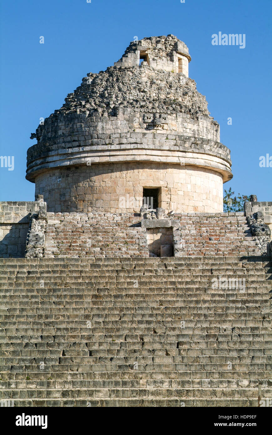 Mayan observatory ruin at Chichen Itza on Mexico Stock Photo