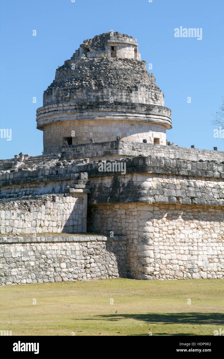 Mayan observatory ruin at Chichen Itza on Mexico Stock Photo