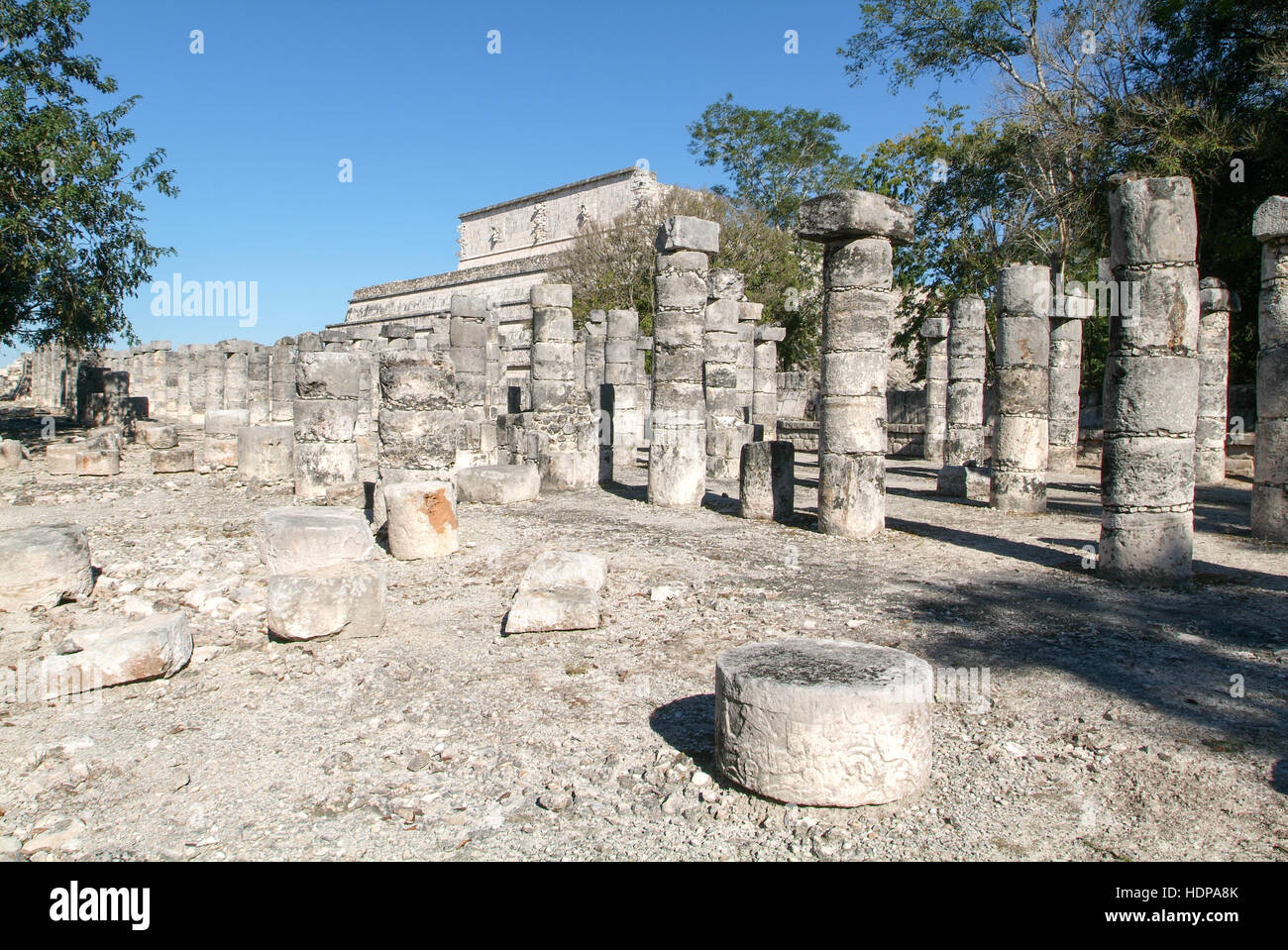 Chichen Itza, Columns in the Temple of a Thousand Warriors, Mexico Stock Photo