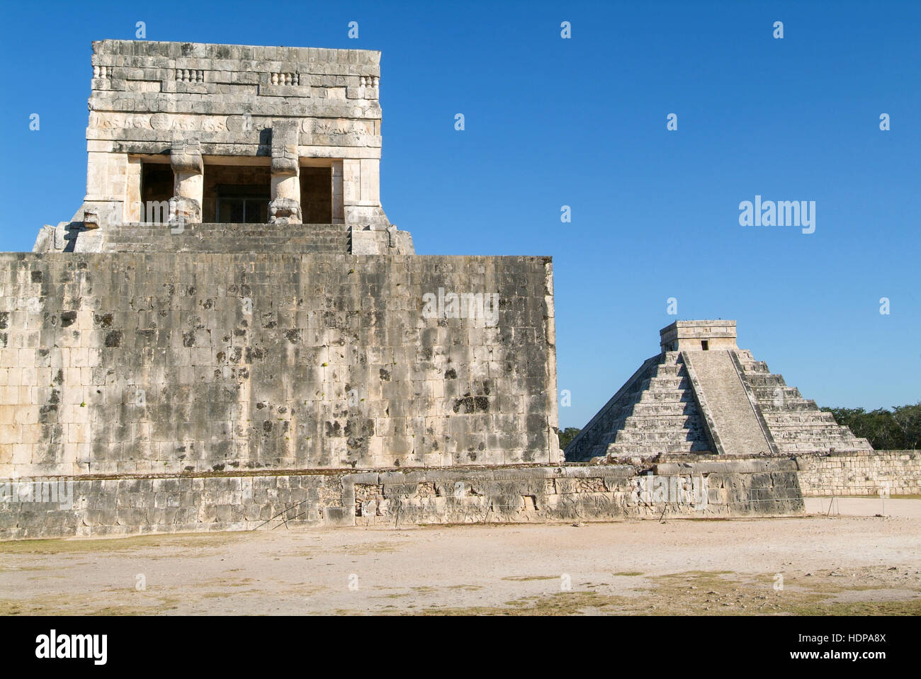 Mayan pyramid of Jaguares and El Castillo in Chichen Itza, Mexico Stock Photo