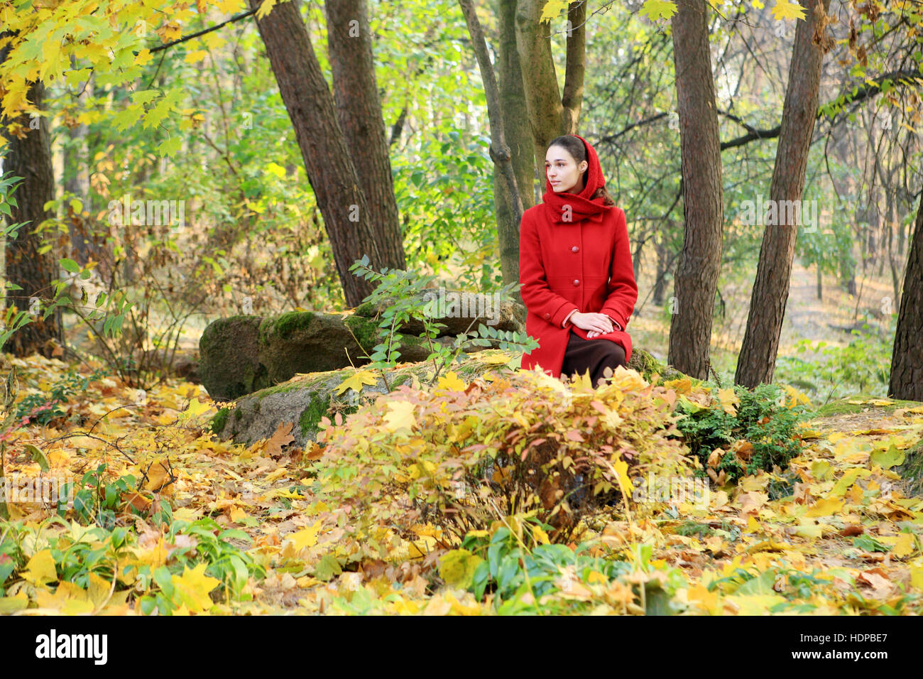 Beautiful young girl walking in autumn park Stock Photo - Alamy