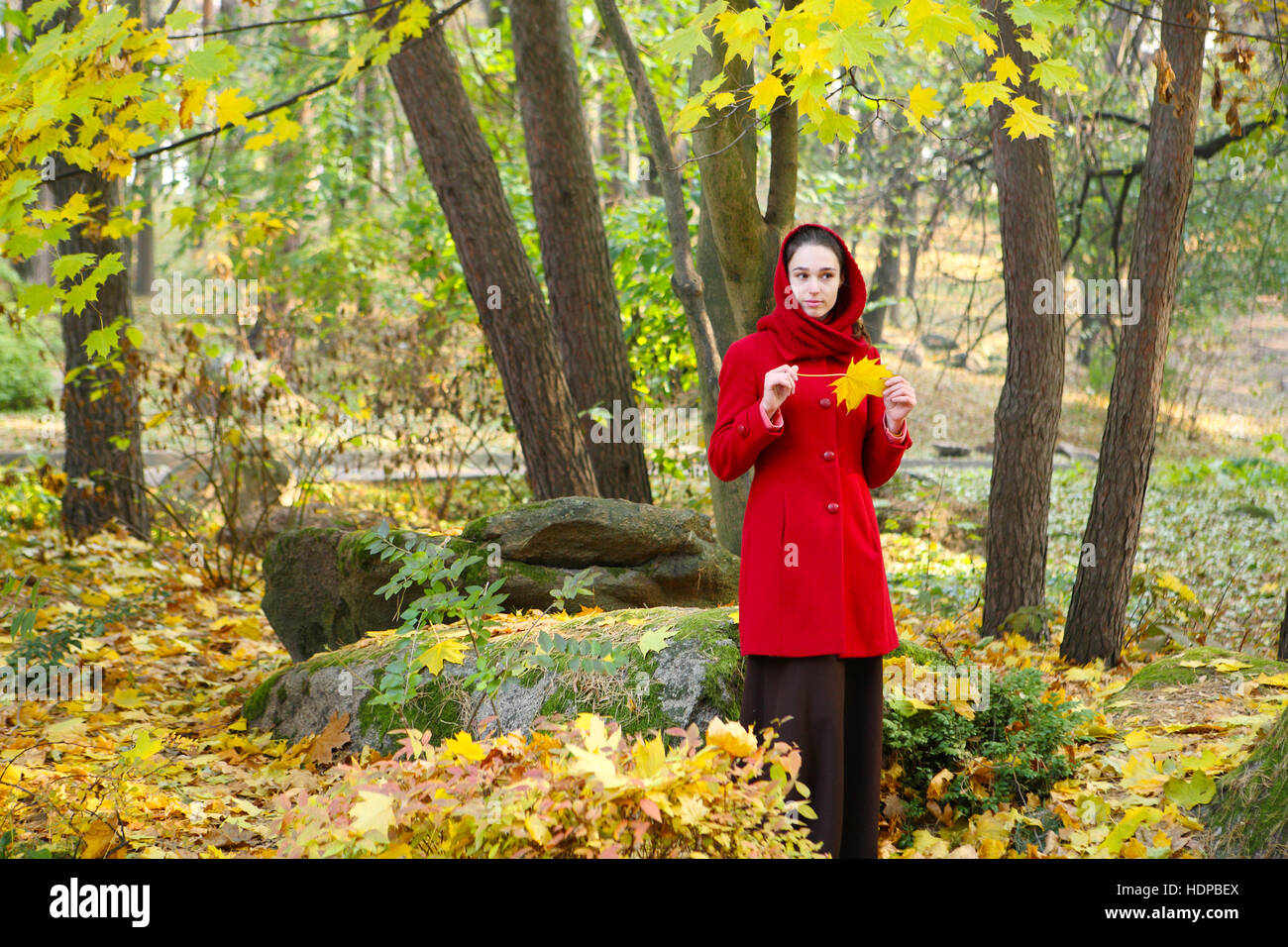 Beautiful young girl walking in autumn park Stock Photo - Alamy