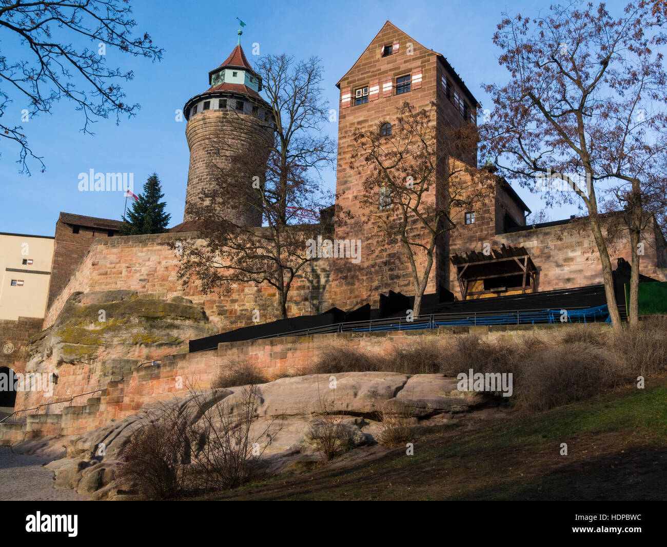 Historic medieval fortifications Sinwell Tower Walburgis Chapel Kaiserburg Imperial Castle Nuremberg Bavaria Germany EU a popular tourist attraction Stock Photo