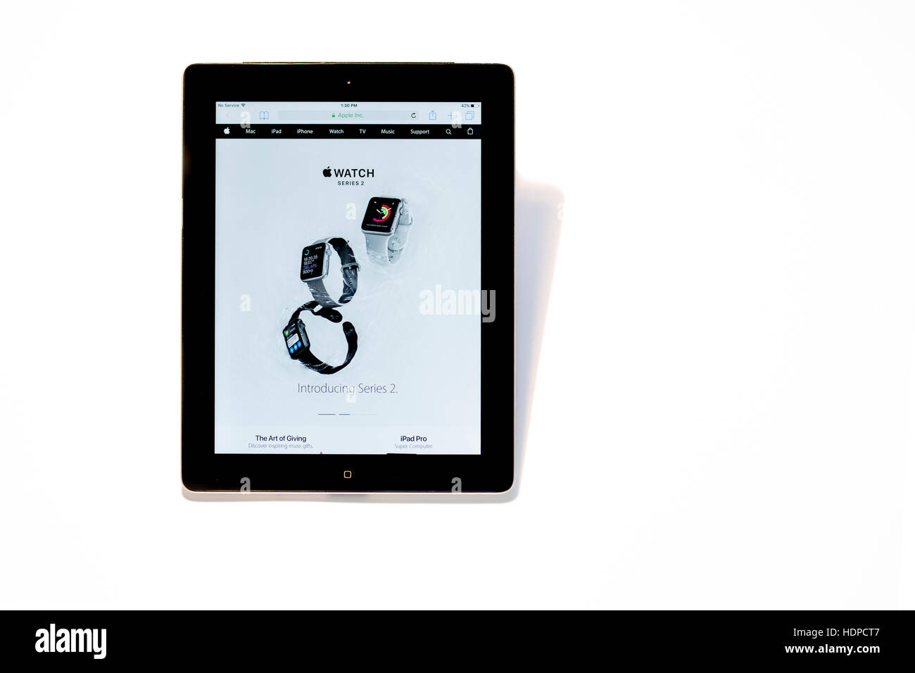 ljubljana, Slovenia - December 8 2016: Apple watch Series 2 web page displayed on iPad 3, illustrative editorial. Apple introduces new generation of A Stock Photo