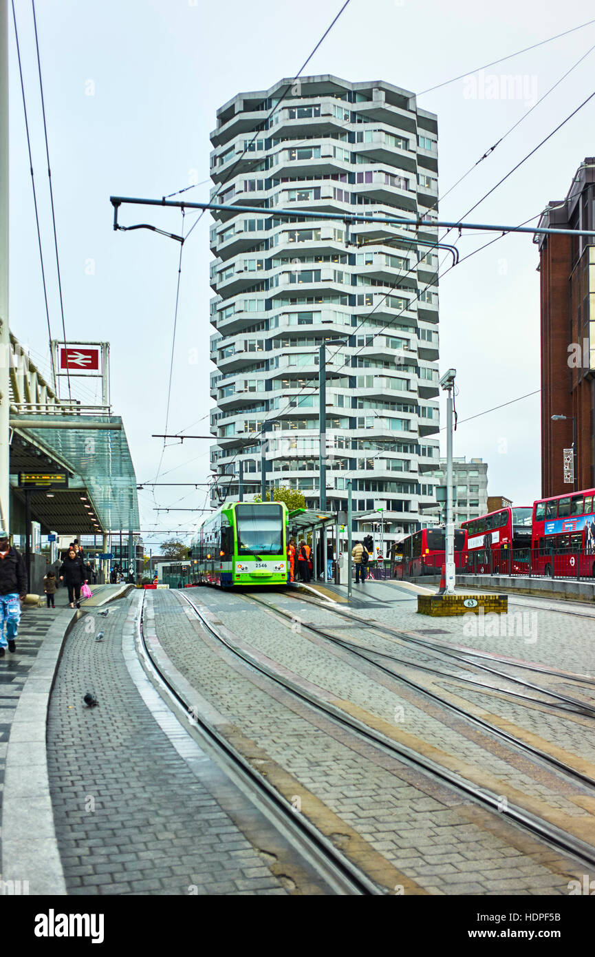 Tram at East Croydon station Stock Photo