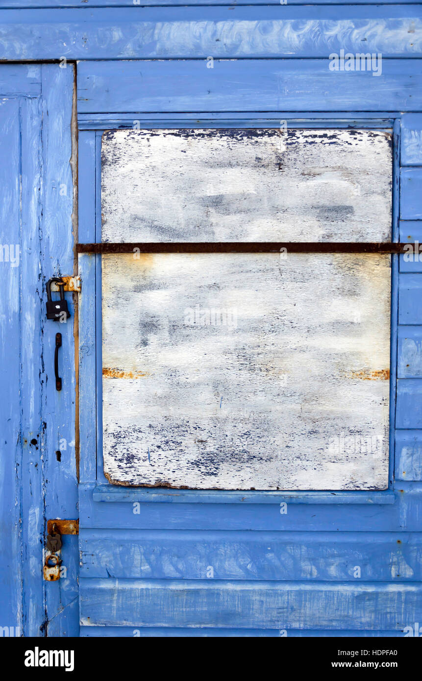Beach hut door at Coldingham in Berwickshire, Scotland. Stock Photo