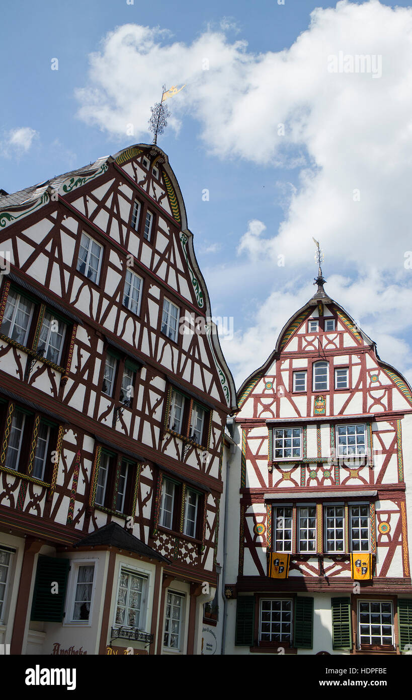 Halftimbered houses in Marktplatz square, BernkastelKues, Moselle