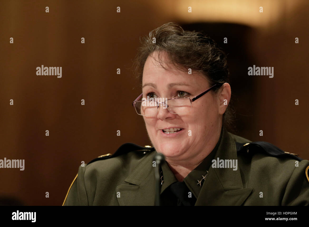 U.S. Border Patrol Deputy Chief Carla Provost testifies before the Senate Committee on Homeland Security and Governmental Affairs during the Initial Observations of the New Leadership at the U.S. Border Patrol hearing at the Dirksen Senate Building November 30, 2016 in Washington, DC. Stock Photo