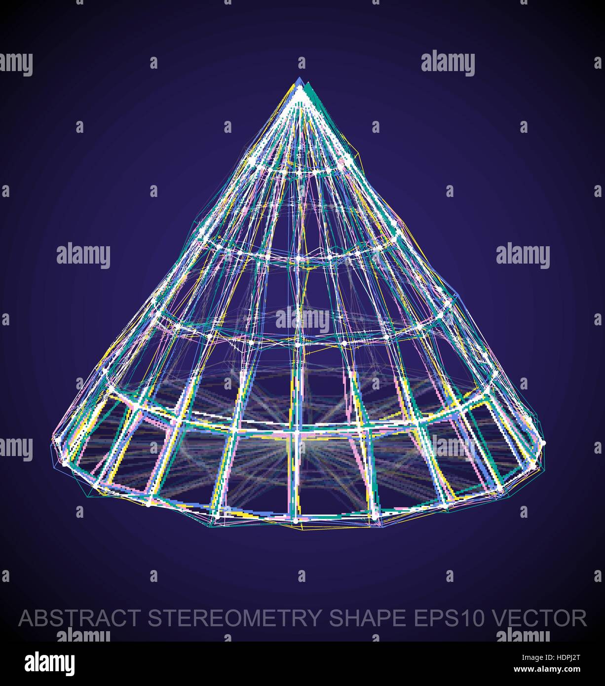 Abstract stereometry shape: Multicolor sketched Cone with Transparent ...