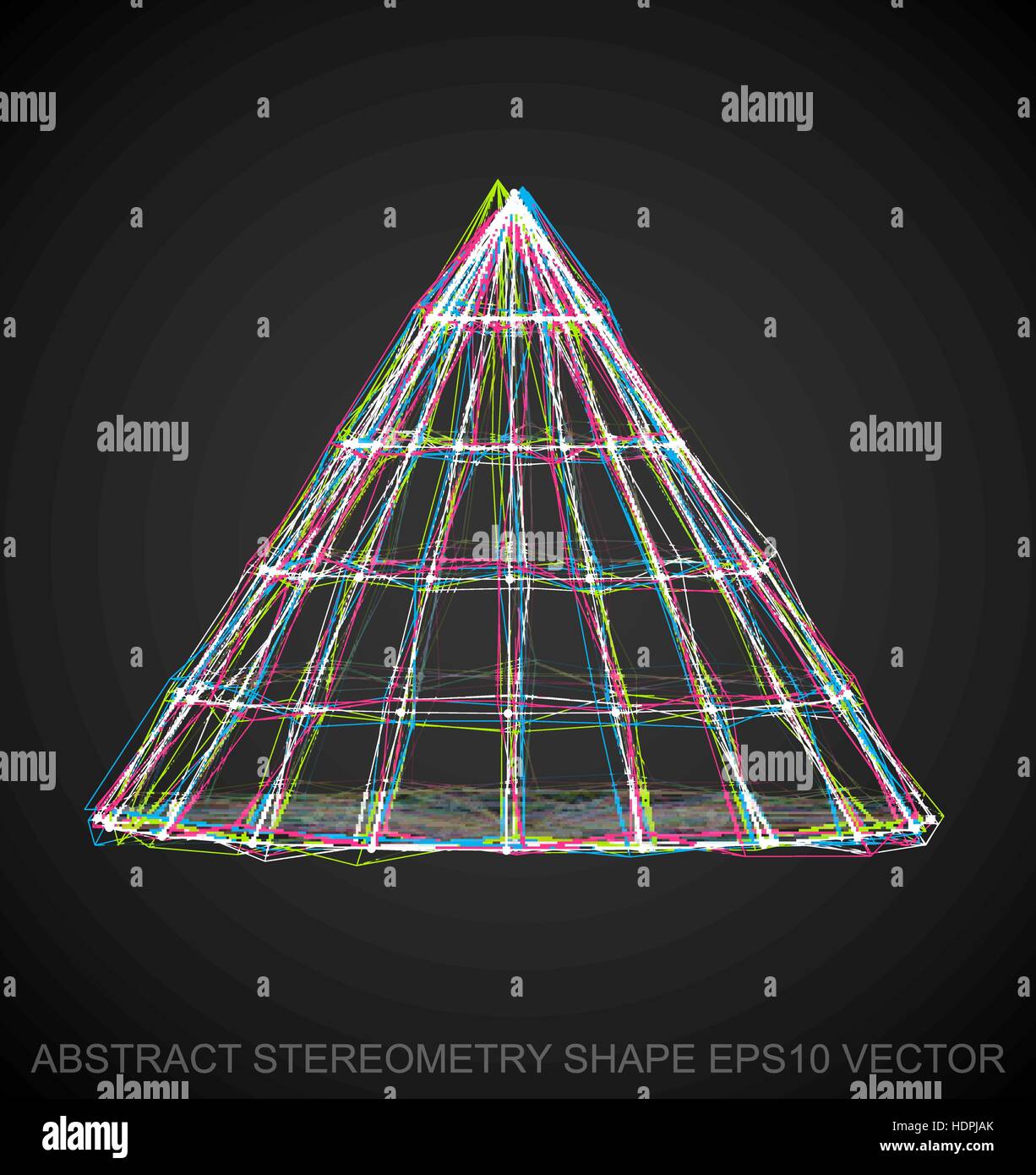 Abstract stereometry shape: Multicolor sketched Cone with Transparent ...