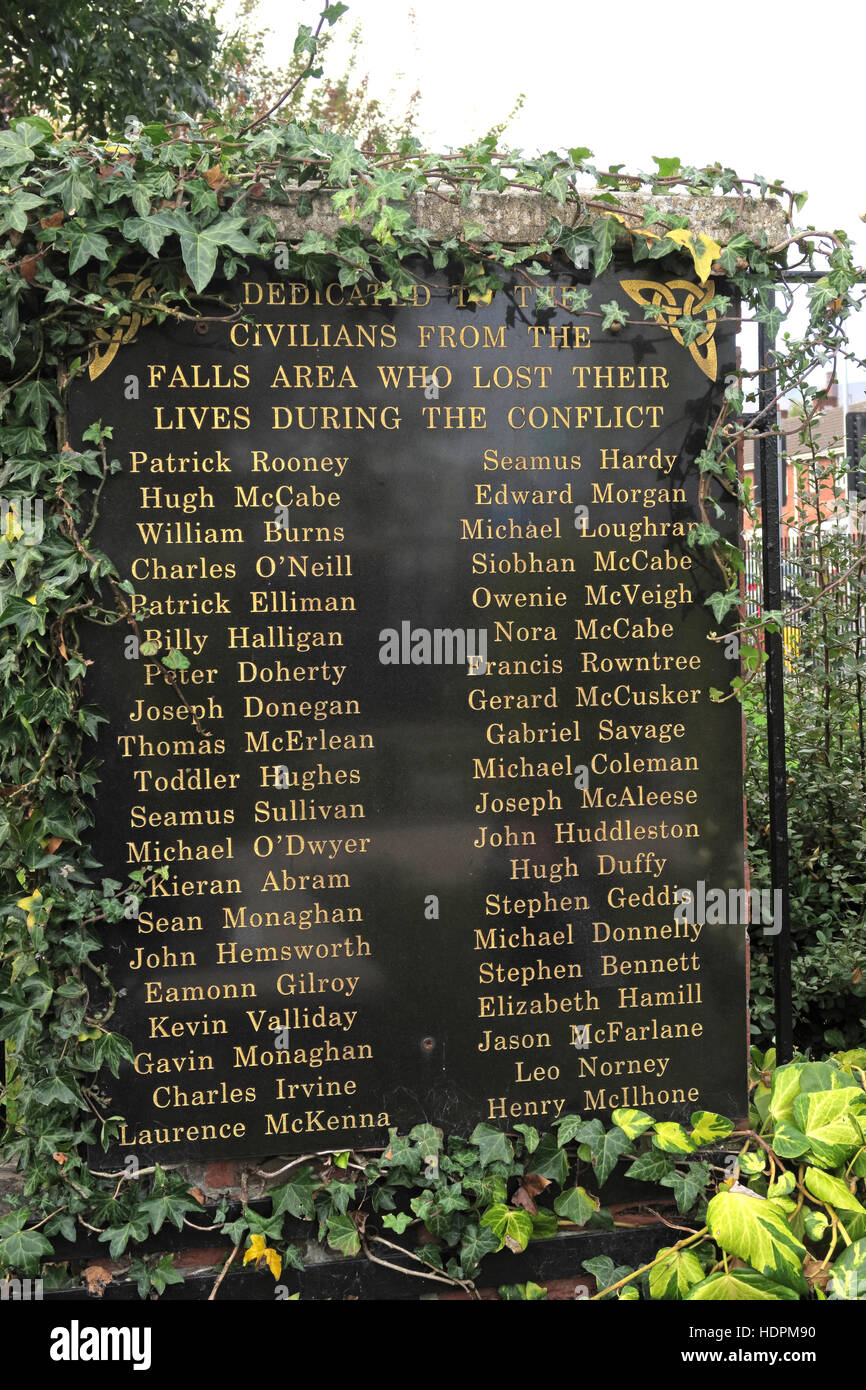 Falls Rd dedication,Garden of remembrance, IRA members killed,also deceased ex-prisoners,West Belfast,NI, UK Stock Photo