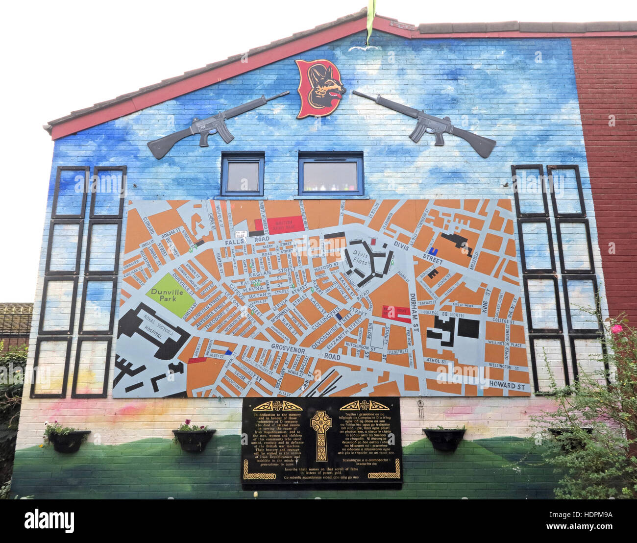 Map at Falls rd,Garden of remembrance, IRA members killed,also deceased ex-prisoners,West Belfast,NI, UK Stock Photo