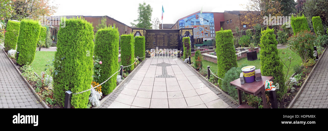 Panorama of Falls rd,Garden of remembrance, IRA members killed,also deceased ex-prisoners,West Belfast,NI, UK Stock Photo