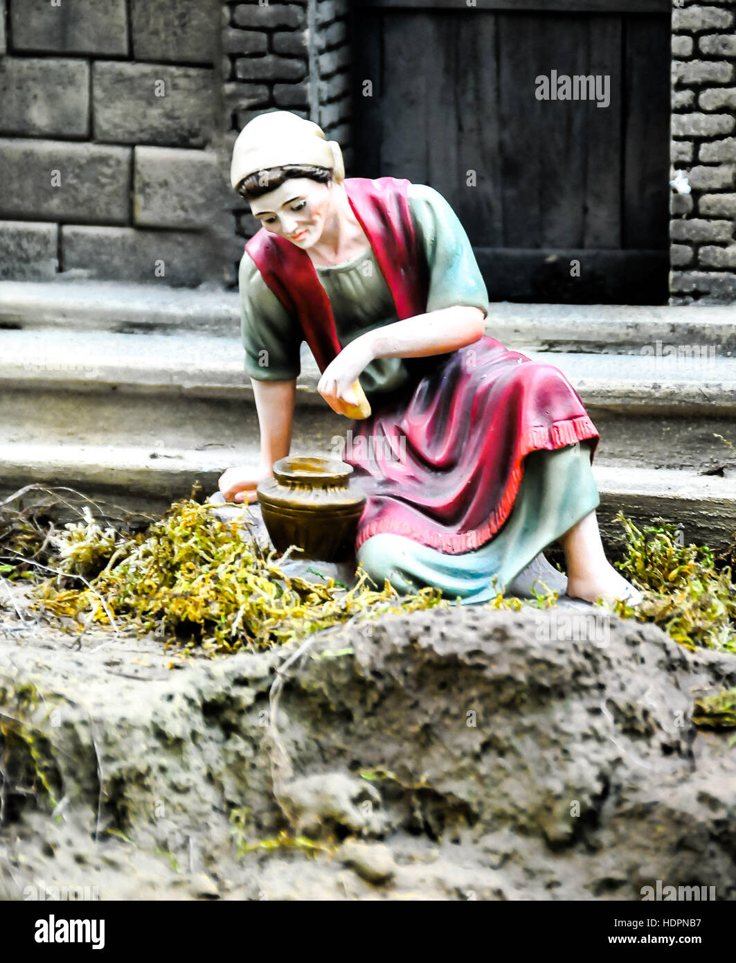 Traditional European Statuette in a Christmas Crib Nativity Scene Stock ...