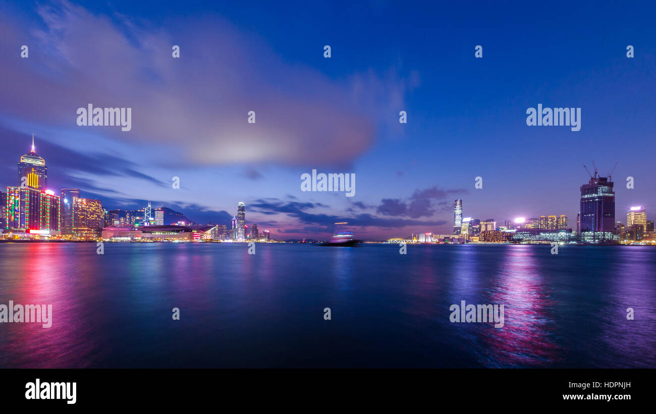 Twilight of Victoria Harbour, Hong Kong Stock Photo