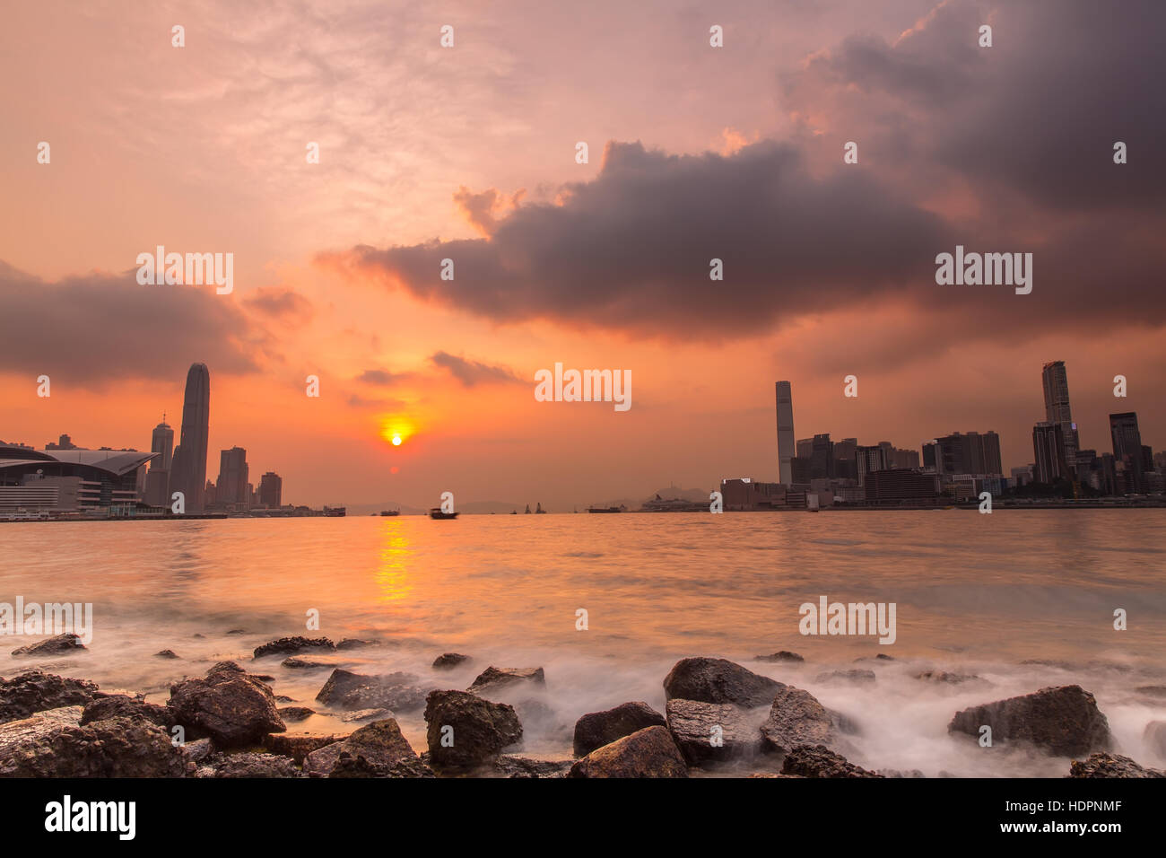 Sunset at Victoria Harbour of Hong Kong Stock Photo - Alamy