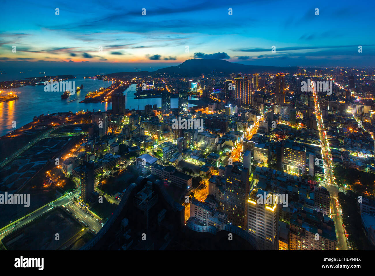 City at twilight - Kaohsiung, Taiwan Stock Photo