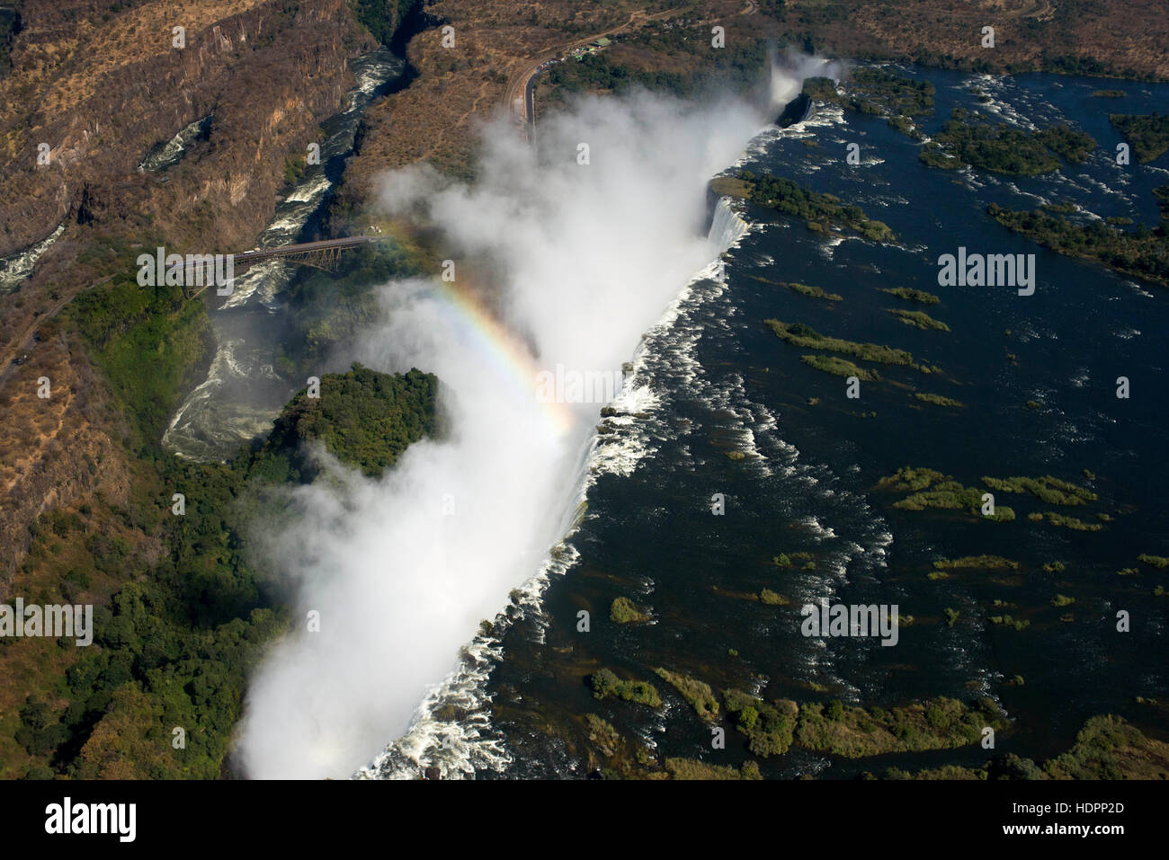 Aerial views of the Victoria Falls. In our minds, there's no better way to get a true sense of the immense scale of Victoria Falls than from the air. Stock Photo