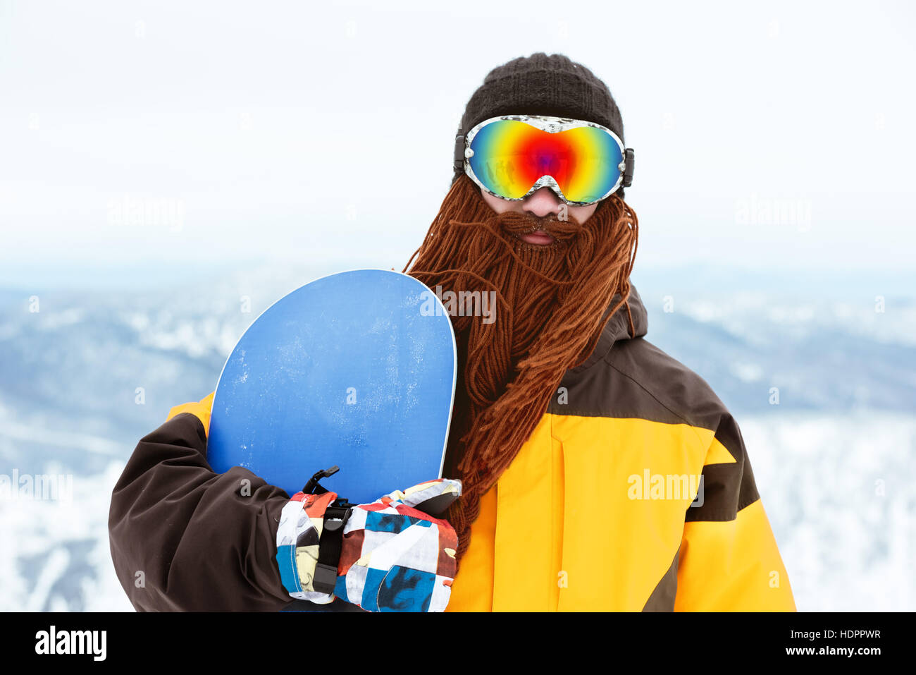 Snowboarder fun funny beard snowboard Stock Photo