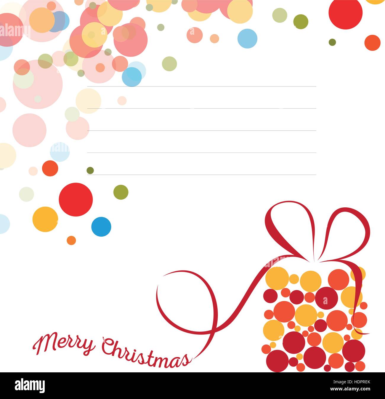 Isolated abstract colorful merry christmas greeting card on white background. Xmas present with bubbles backdrop. New year gift wrapping paper. Festive texture. Vector illustration. Stock Vector