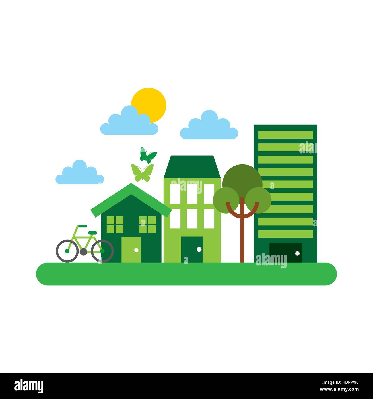 Green City Icon Over White Background Colorful Design Vector Illustration Stock Vector Image Art Alamy