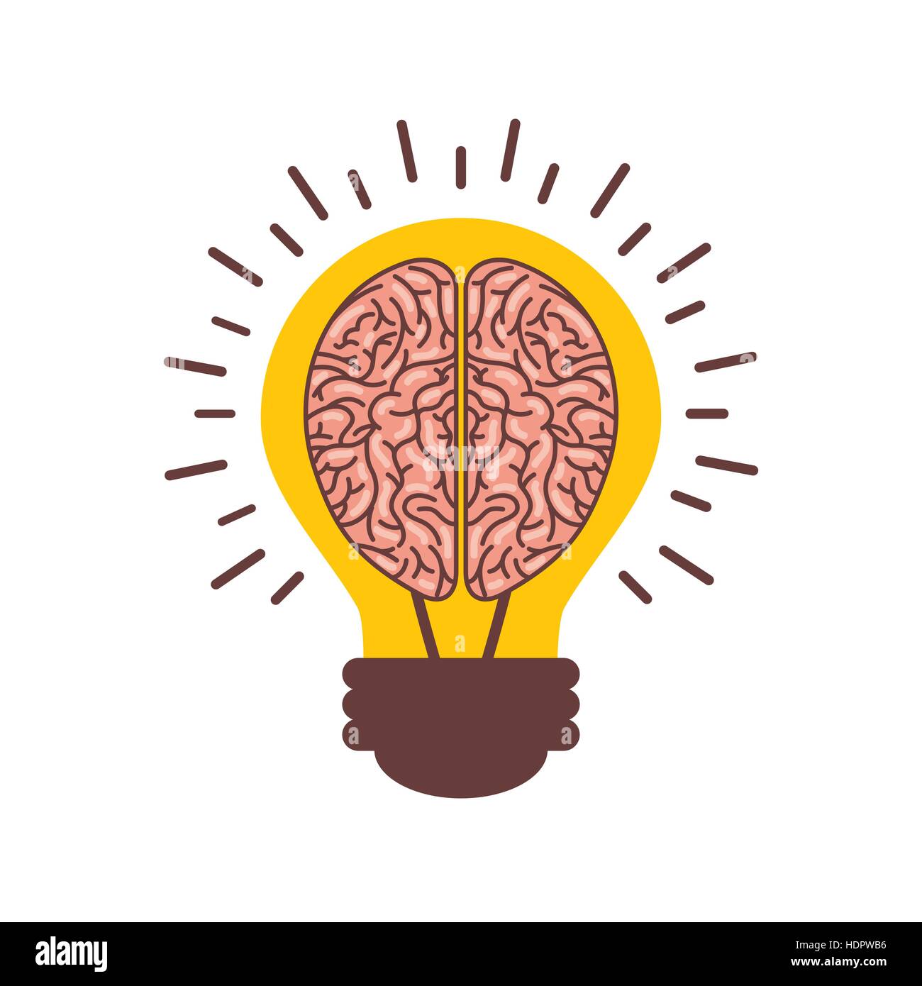 yellow bulb light with brain icon over white background. colorful