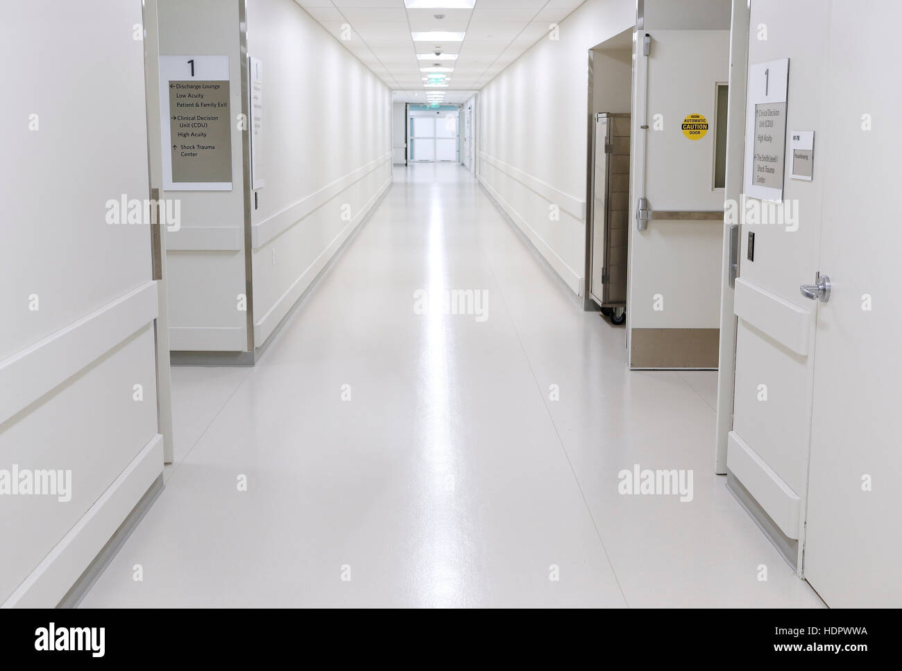 Empty Long Hospital Hallway Stock Photo