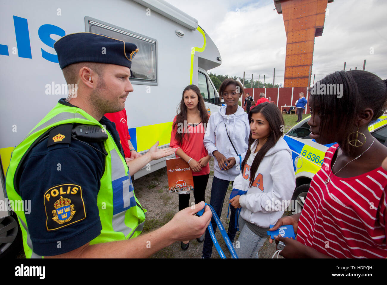 Police informs young people. Stock Photo
