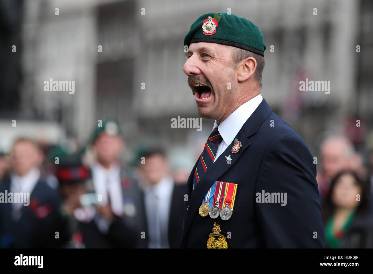 Former and serving members of the armed forces take part in a rally in support of support of Sgt Alexander Blackman, also known as 'Marine A', who was given a life sentence after being convicted of murdering a wounded Taliban fighter.  Featuring: Leader B Stock Photo
