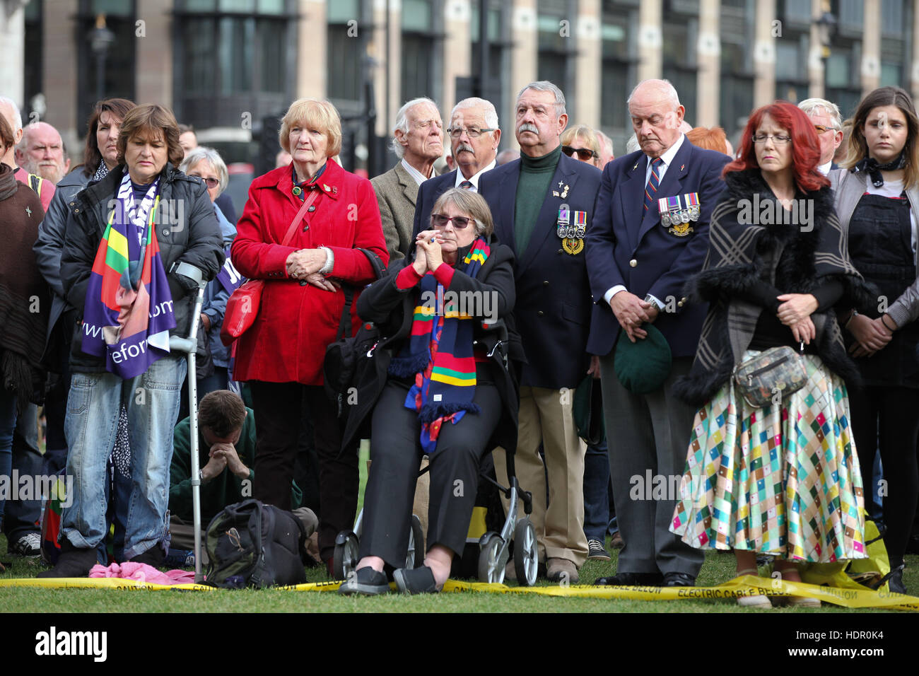 Former and serving members of the armed forces take part in a rally in support of support of Sgt Alexander Blackman, also known as 'Marine A', who was given a life sentence after being convicted of murdering a wounded Taliban fighter.  Featuring: Atmosphe Stock Photo