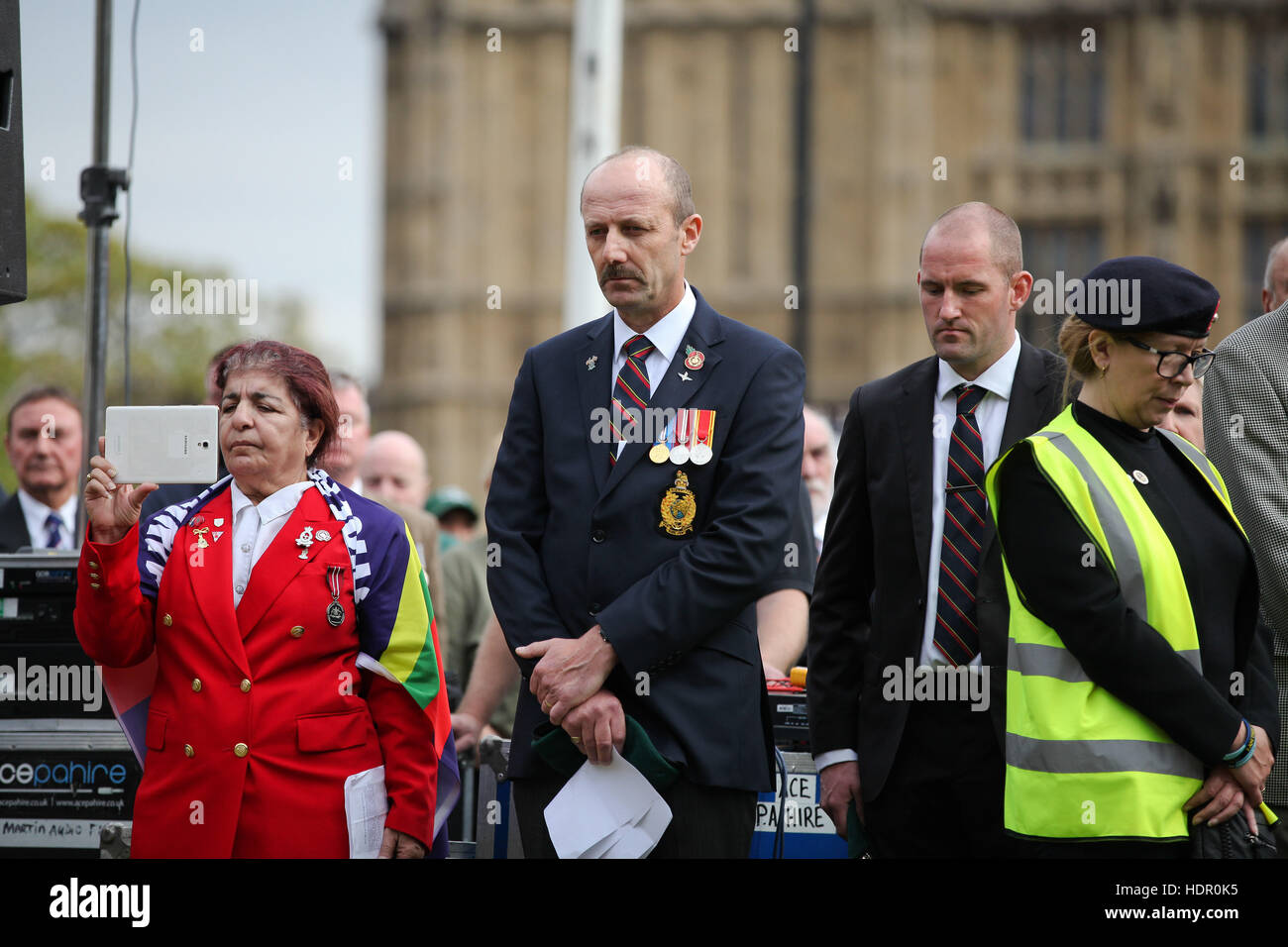 Former and serving members of the armed forces take part in a rally in support of support of Sgt Alexander Blackman, also known as 'Marine A', who was given a life sentence after being convicted of murdering a wounded Taliban fighter.  Featuring: Leader B Stock Photo