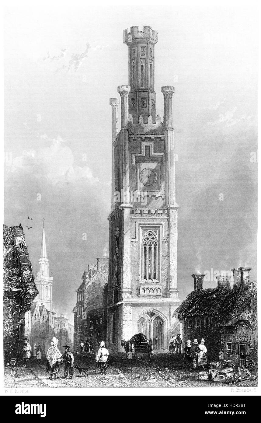 An engraving of the Wallace Tower, Ayr scanned at high resolution from