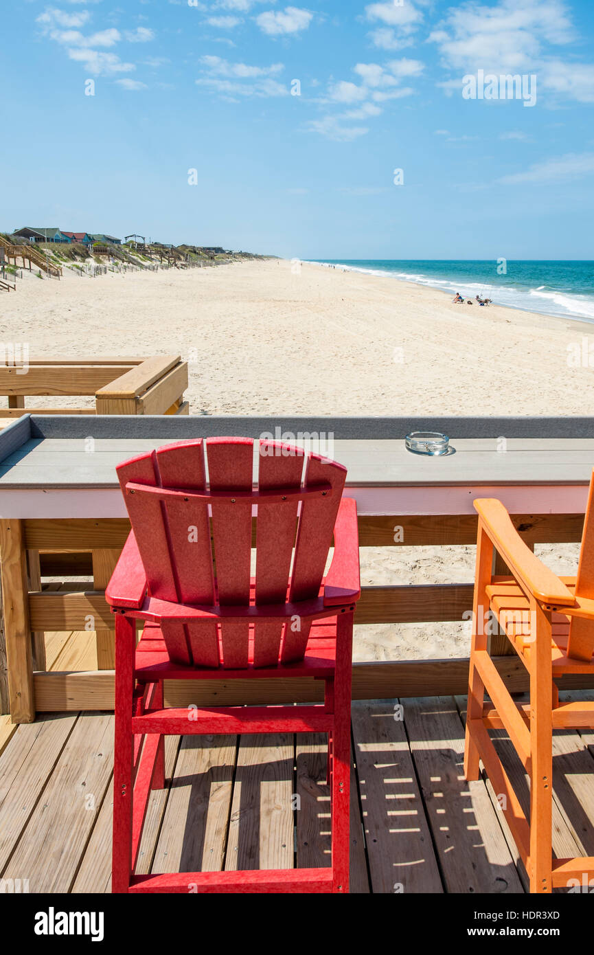 Restaurant patio at Nags Head Fishing Pier, Outer Banks, North Carolina, USA. Stock Photo