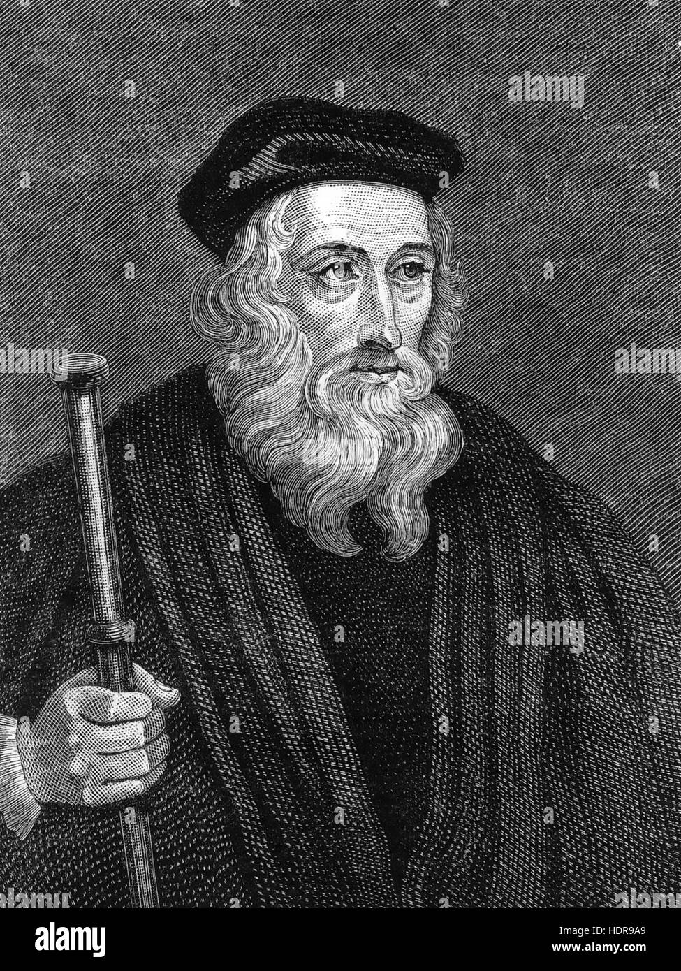 JOHN WYCLIFFE (c 1320-1384) English theologian and Bible translator in a 19th century engraving based on a 1388 engraving Stock Photo